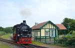 99 1781-6 rangierte am 08.08.2015 an den P 105 in Putbus