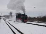 Viel Dampf lie� 99 4633,am 17.Januar 2016,in Putbus ab.