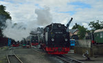 99 1781-6 rückte am 18.07.2016 aus dem Putbusser BW aus zu ihrem Zug.