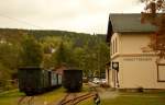 Blick von der Ein-und Ausfahrt in den Bahnhof Rittersgr�n am 23.10.2015