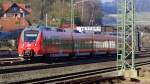 442-309 ist als RB nach Nürnberg Hbf kurz vor Erreichen des Bahnhofes Kronach.
