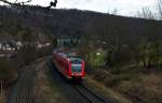 612 674 und 612 xxx haben am 10.1.2015 den Bahnhof Gräfenroda hinter sich gelassen und erklimmen den Rennsteig.Ihr Ziel ist Würzburg HBF