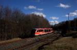ein TW der Baureihe 642 der Erzgebirgsbahn bei Schwarzenberg.