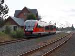 Nach der Kreuzung mit dem Gegenzug in Sanitz(bei Rostock),am 03.August 2014 verlie� 646 049/549 den Bahnhof mit dem Ziel Wismar