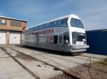 Bei der EGP Potsdam hat der 670 006 einen neuen Arbeitgeber und ist in der Prignitz anzutreffen.Am 28.September 2014 stand der Doppeldecker in Meyenburg.