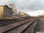 Am 06.01.2012 stehen hier im Bahnhof Nauendorf hintereinander gekuppelt ein Lint 27 und ein Lint 41 als HEX nach Halle (Saale).