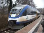 OLA VT 0010 mit Ziel B�tzow im Bahnhof Pueckerm�nde Stadthafen am 14.12.13 