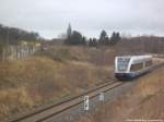 UBB GTW 2/6 mit Ziel Stralsund Hbf l�sst Barth nun hinter sich am 16.3.14