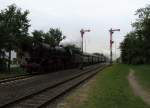 41 360(Dampftradition Oberhausen) bei der Einfahrt in Lorsch/Ried mit dem Sonderzug aus Bensheim.Am Zugschlu� hing 41 018.