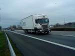 LKW SCANIA mit Kofferaufbau der Firma CESAR gesehen auf der A61, Höhe Raststätte Dannstadt, am 16.01.2014