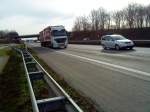 LKW Mercedes-Benz Actros Hngerzug mit Pritsche-Planen-Aufbau der Spedition Schreiner gesehen auf der A 61 Hhe Rasthof Dannstadt am 18.02.2014