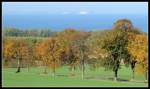 Das Kap Arkona im Hintergrund und davor die Zufahrtsstra�e von Lohme mit sch�nen Goldenen B�ume am 14.Okt.2013