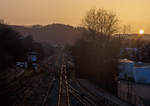 Sonnenuntergang in Herdorf am 24.02.2021, bedingt durch den Saharastaub in etwas anderen Farben.