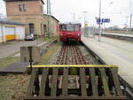 So sieht es am Streckenende von Lauterbach Mole in Bergen/Rügen aus.Aufgenommen am 04.März 2025.