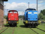 WFL Lok Nr.8 neben der LEAG 293 504,am 21.August 2021,im Bahnhof Neustrelitz Süd.