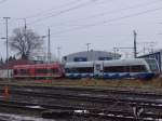 DB-Regio und Usedomer Bderbahn abgestellt im BW Rostock Hbf.beide sind kaputt und werden Reapriert.(09.01.2011)