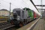 650 114-8 mit RE 18590(Berlin-Rostock)beim Rangieren im Rostocker Hbf.17.10.2015