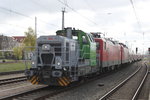 Am Mittag des 23.04.2016 drckte 650 114-8 den Warnemnde-Express samt 112 186-2+143 193-1 in Richtung Abstellung im BW Rostock Hbf.