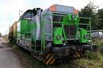 NEXRAIL 0650 109-8 mit Sozial- und Werkstattwagen für Drehhobel D-HOB 2500 II nochmal in der  Nah-Aufnahme . Jübek 30.08.2025