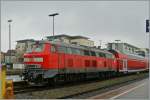 Dei DB 218 106-7 ist mir ihrem IRE aus Stuttgart in Friedrichshafen eingetroffen.