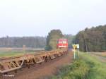 Nachschuss von 232 561-1 mit leerne Containertragwagen bei Oberteich.