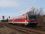 Der 628 577 am 28.02.2009 bei der Einfahrt in Simbach am Inn.