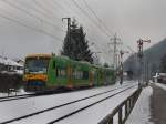 Der VT 028 und 027 der Waldbahn am 13.02.2010 als BLB Ersatzzug bei der Einfahrt in Piding.