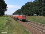 112 184-7 zieht bei Jacobsdorf(Mark) den RE1 nach Frankfurt/Oder.