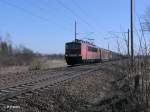 155 116-7 mit gedecktem Gterzug bei Jacobsdorf( Mark) 08.03.11