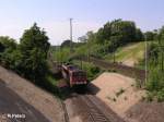 155 224-9 rollt von der Oderbrcke komment mit ein leeren Containerzug in Frankfurt/Oder ein.