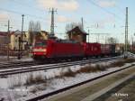 185 154-2 erreicht Frankfurt/Oder mit ein Containerzug.