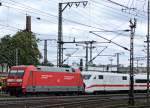 101 059  Unsere Zge schonen die Umwelt(Denn sie fahren ja nicht)  mit 401 077 im Schlepp am 12.09.11 in Fulda