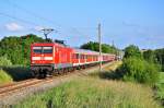 Am 01.06.2014 bespannten 112 103+112 101 eine Kreuzfahrersonderzug nach Berlin.Hier auf der Rückfahrt zwischen Kavelstorf und Gragetopshof.