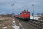 Am 07.03.2010 rollt die 115 114 mit dem IC 1809 nach Kln durch Sildemow in Richtung Schwerin.