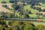 145 054 mit LKW Walter KLV am 30.09.12 bei Haunetal Neukirchen