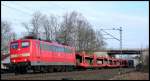 151 077 mit einem leeren Autozug am 26.02.15 bei Kerzell