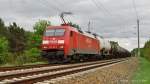 152 163 mit dem FX 51004 Ruhland - Magdeburg Rothensee am 13.05.2014 zwischen Elsterwerda-Biehla und Bad Liebenwerda.