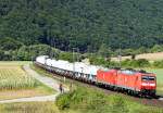 185 047 und 185 080 mit MEG Zementzug am 12.08.12 bei Harrbach