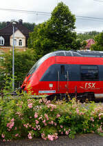 Mal ein etwas anderes Bahnbild mit Buschrosen vor dem Motiv.
Wieder auf Dienst-/Leerfahrt von Siegen nach Aachen, die beiden gekuppelten vierteiligen Talent 2 der DB Regio NRW 442 258 / 442 758 und 442 761 / 442 261 durchfahren am 21 Juni 2024 den Bahnhof Kirchen/Sieg.
