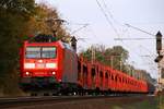 DB 185 021-3 mit leerem Autotransportzug aufgenommen bei Dörverden am 01.11.2013