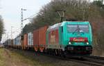 Emons/RBSAF 185 612-9 mit Containerzug festgehalten bei Dörverden am 07.03.2015