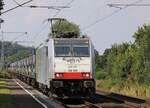 Und dann....Der  Andernacher  No 3 mit RP/LINEAS 186 510 als Zuglok und ebenfalls mit tonnenschweren Rollen aufgenommen in Andernach-Namedy, 13.09.2021