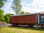 Zweiachsiger gedeckter Güterwagen 01 RIV Europ 80 DB 133 3 705-3 der Gattung Gs 213 am 28.05.2016 im Eisenbahnmuseum Dieringhausen.