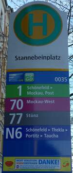 (156'557) - LVB-Haltestellenschild - Leipzig, Stannebeinplatz - am 17.