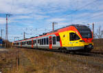 Der fünfteilige Stadler FLIRT 429 543 / 043 der HLB (Hessischen Landesbahn), fährt am 20.03.2021, als RE 99 (Main-Sieg-Express) Siegen - Gießen, durch Rudersdorf (Kr.