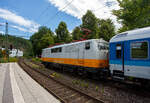 Die 111 049-3 (91 80 6111 049-3 D-GfF) der GfF - Gesellschaft f�r Fahrzeugtechnik mbH (Crailsheim) f�hrt am 02 Juli 2026 mit einem Leerzug, bestehend aus zwei ex InterRegio-Wagen der 2. Klasse mit Mehrzweckabtei (Gattung Bimdz), durch den Bahnhof Kirchen/Sieg in Richtung K�ln. Nochmals einen lieben Gru� an den freundlichen Lokf�hrer zur�ck. 

Die Lok wurde 1975 von Henschel in Kassel unter der Fabriknummer 31895 gebaut und an die Deutsche Bundesbahn geliefert. In der Lackierung gelb/wei� (wie hier) fuhr die Lok 1990 und 1991 als Lufthansa-Airport-Express die LHA-Verbindung Stuttgart–Frankfurt Flughafen. Ich finde diese Farbgestaltung steht der Lok sehr gut.  

Technik und Geschichte:
Die DB Baureihe 111 war die Nachfolgerin der Schnellzuglok-Baureihe 110. Weil nach Ende der 110er-Produktion noch immer Bedarf an weiteren schnellfahrenden E-Loks bestand, wurde Anfang der 1970er Jahre von der damaligen Deutschen Bundesbahn entschieden, auf Basis bew�hrter Teile der Baureihe 110 die Nachfolgereihe 111 zu entwickeln. Besonderes Augenmerk legte man dabei auf die Verbesserung der Laufruhe bei hohen Geschwindigkeiten durch neue Drehgestelle und verbesserte Arbeitsbedingungen f�r den Lokf�hrer. Hierzu wurde vom Bundesbahn-Zentralamt in M�nchen und dem Hersteller Krauss-Maffei der DB-Einheitsf�hrerstand entwickelt, der nach neuesten ergonomischen Erkenntnissen gestaltet wurde und bis heute bei den meisten Neubau-Lokomotiven und Steuerwagen zum Einsatz kommt.

Die Konstruktion der Baureihe 111 lehnte sich im wesentlich an die der Baureihe 110 an, wurde jedoch in Teilen entscheidend verbessert bzw. erweitert. Im mechanischen Teil ist dabei insbesondere auf die neuartigen Drehgestelle zu verweisen, die Rads�tze werden hierin �ber Lemniskatenlenker gef�hrt. F�r die Abst�tzung des Lokkastens kommen Flexicoilfedern zum Einsatz. Im elektrischen Teil der Baureihe 111 wurden die Fahrmotoren WB 372 der Baureihen 110 und 140 und deren Transformator weiterverwendet. Nachdem die Antriebskr�fte urspr�nglich �ber einen Gummiring-Kardanantrieb �hnlich dem der Baureihe 103 �bertragen werden sollten, blieb man nach Versuchen mit der dazu umgebauten 110 466 beim bew�hrten Gummiringfederantrieb der Baureihe 110, da der Antrieb der Baureihe 103 erst jenseits von 160 km/h wesentliche Vorteile hatte. Auf dem Dach waren die neuen Einholm-Stromabnehmer Bauart SBS 65 vorgesehen, welche jedoch bei den Maschinen der ersten bis dritten Serie (111 001–146) nur zum Teil verwendet wurden und kurz darauf wieder abgebaut und gegen Scherenstromabnehmer der Bauart DBS 54 ausgetauscht wurden, da die Einholmstromabnehmer f�r die Baureihe 103 ben�tigt wurden. Deshalb fahren Loks der ersten Serien teilweise bis heute mit Scheren-Stromabnehmern DBS 54a. Ab 111 147 wurde dann ausnahmslos der SBS 65 verwendet, ab der f�nften Bauserie (ab 111 179) dessen Weiterentwicklung SBS 81. 

Die Platzierung des Trafos aufrecht in der Mitte des Maschinenraums wurde beibehalten, die Aufteilung des Maschinenraums jedoch so modifiziert, dass es vor und hinter dem Transformator nur einen mittigen Maschinenraumgang gibt. Die Schaltung der Fahrmotoren erfolgt in bew�hrter Manier hochspannungsseitig mittels elektromotorisch betriebenen Schaltwerks in 28 Fahrstufen �ber Thyristor-Lastschalter. Die Motoren k�nnen als elektrische Bremse genutzt werden, sie arbeiten dann jeder auf einen eigenen Bremswiderstand. Bremsleistung und Bremskraft konnten im Vergleich zur Baureihe 110 gesteigert werden. Die entstehende W�rme wird �ber Dachl�fter abgef�hrt, welche nun vom Bremsstrom angetrieben werden. Geregelt wird die Bremse �ber einen Hallgenerator, wie er bereits bei der letzten 110er-Serie zum Einsatz kam. Neben der elektrischen Bremse sind auch eine mehrl�sige Druckluftbremse, eine pneumatische, direkt wirkende Zusatzbremse sowie je Drehgestell eine Spindelhandbremse vorhanden. Bei Betriebsbremsungen werden �ber das F�hrerbremsventil die indirekte und �ber den gekuppelt mitgef�hrten Bremssteller die elektrische Bremse angesteuert, mit deren Wirksamkeit die indirekte Druckluftbremse der Lok deaktiviert wird. Lediglich bei Schnellbremsungen wirken sowohl Druckluft- wie auch die elektrische Bremse. F�llt die Elektrische Bremse aus, steht sofort in vollem Umfang die indirekte Druckluftbremse zur Verf�gung. Gegenw�rtig wird bei den 111ern ein elektronischer Gleitschutz nachger�stet, welcher sowohl auf die Druckluft- wie auch die Elektrische Bremse wirkt, nachdem die 111 in den Herbstmonaten stets zur Flachstellenbildung neigte.

Von den Loks der Baureihe 111 wurden zwischen 1974 bis 1984 insgesamt 227 St�ck von verschiedenen Herstellern (AEG, BBC, Henschel, Krauss-Maffei, Krupp, Siemens) gebaut, ca. 60 St�ck (Stand 2026) sind noch im Bestand der DB. 

TECHNISCHE DATEN:
Spurweite: 1.435 mm (Normalspur)
Achsformel: Bo'Bo'
L�nge �ber Puffer: 16.750 mm
H�he: 4.489 mm
Breite: 3.130 mm
Drehzapfenabstand: 7.900 mm
Achsabstand im Drehgestell: 3.400 mm
Dienstgewicht:  83,0 t
Stundenleistung: 4�925 kW = 3.700 kW
Dauerleistung:  4�905 kW = 3.620 kW
Dienstgewicht: 83 t 
Anfahrzugkraft: 274 kN
Dauerleistung der elektrischen Bremse: 3.600 kW
H�chstgeschwindigkeit: 160 km/h