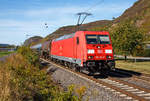   Die 185 306-8 (91 80 6185 306-8 D-DB) der DB Cargo AG fährt am 29.09.2018 mit einem Kesselwagenzug durch Leutesdorf (Rhein) in Richtung Süden.