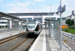 Am 19.05.2008 ist der zweiteilige Stadler Flirt ET 22003 der Abelio Rail NRW gerade im Bahnhof Iserlohn angekommen.
