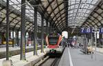 Mit der RB 10 aus Neuwied ist der VIAS-Flirt 403 am 27.06.2023 im Wiesbadener Hauptbahnhof eingetroffen.