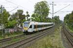 Am 04.10.2023 hat der Eurobahn-ET 7.02 auf der Fahrt von Hamm (Westfalen) nach Venlo/NL im Bahnhof Erkrath das Ende der Steilrampe aus Hochdahl erreicht.
